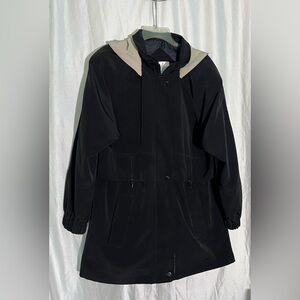 Black Hooded Jacket with Tan Accents